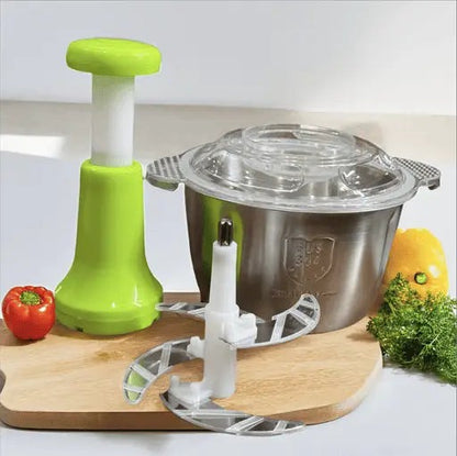 2L Manual Food Chopper | Stainless Steel Push Chopper | Kitchen Multi-purpose Vegetable and Nuts Chopper