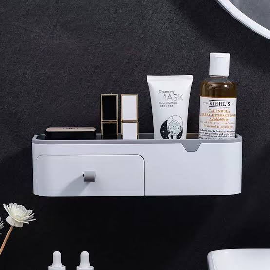 Smart Wall-Mount Storage Shelf with Hidden Drawer | Multi-Purpose Bathroom & Organizer Rack